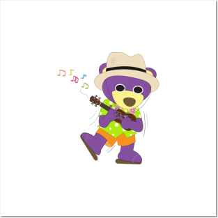 Mr.purple bear is playing Ukulele Posters and Art